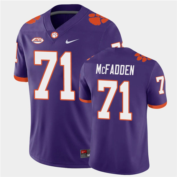 Mens Clemson Tigers #71 Jordan McFadden Nike Purple College Football Game Jersey