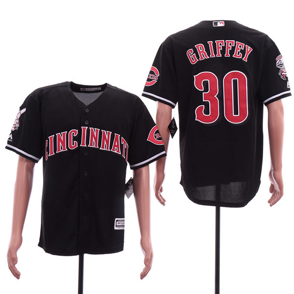 Mens Cincinnati Reds Retired Player #30 Ken Griffey Jr. Majestic Black Cooperstown Collection Jersey