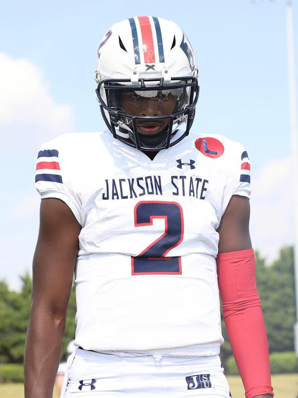 Mens Jackson State Tigers #2 Shedeur Sanders Under Armour White Navy College Football Game Jersey 