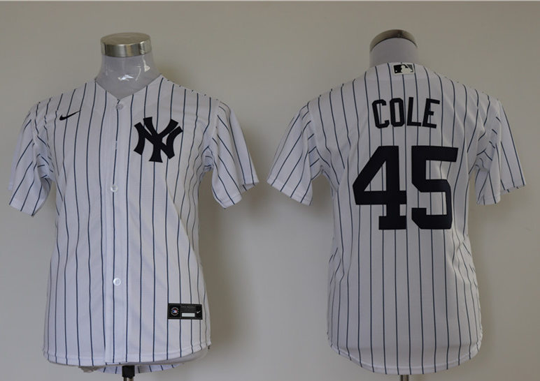 Youth New York Yankees #45 Gerrit Cole Nike White Home With Name Jersey