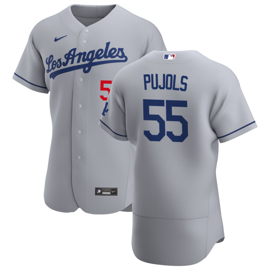 Mens Los Angeles Dodgers #55 Albert Pujols Nike Grey Los Angeles FlexBase Jersey