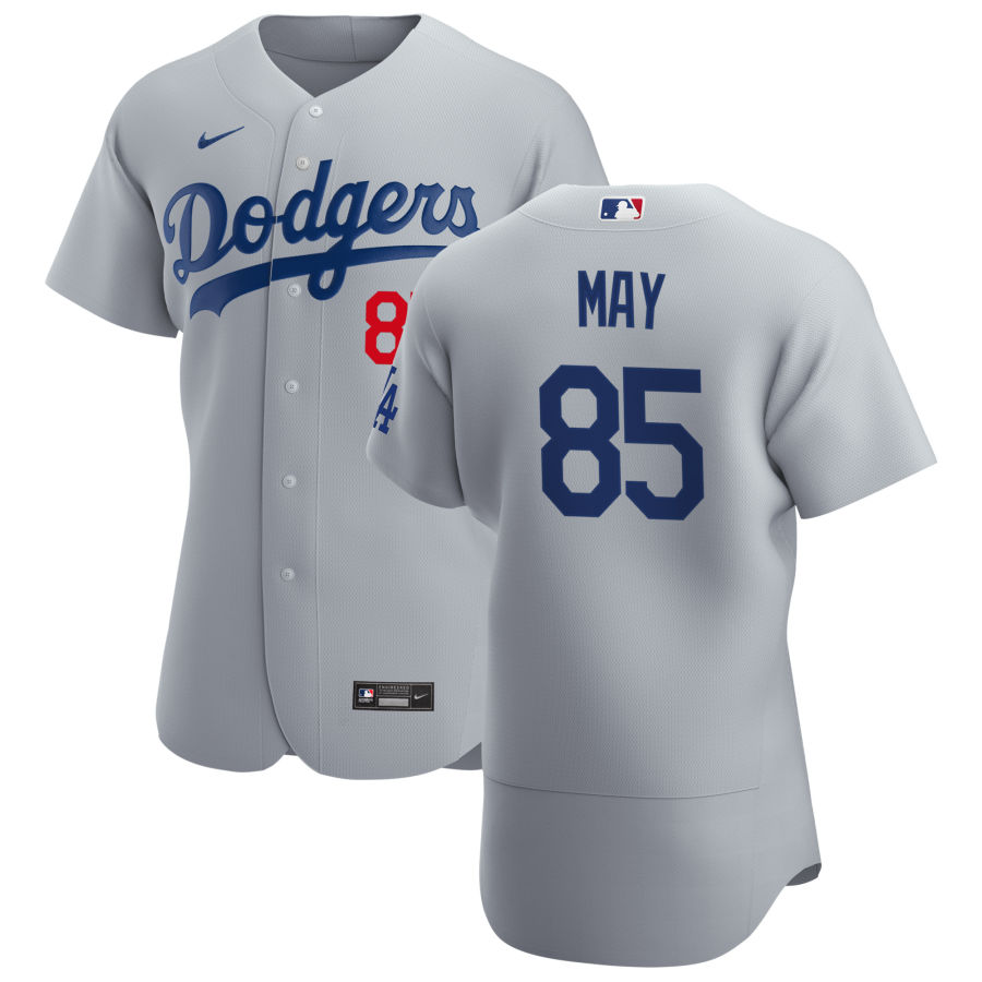 Mens Los Angeles Dodgers #85 Dustin May Nike Grey Road FlexBase Jersey