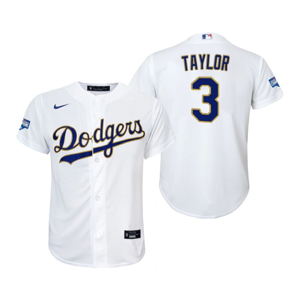 Youth Los Angeles Dodgers #3 Chris Taylor Nike White Gold 2021 Gold Program Jersey