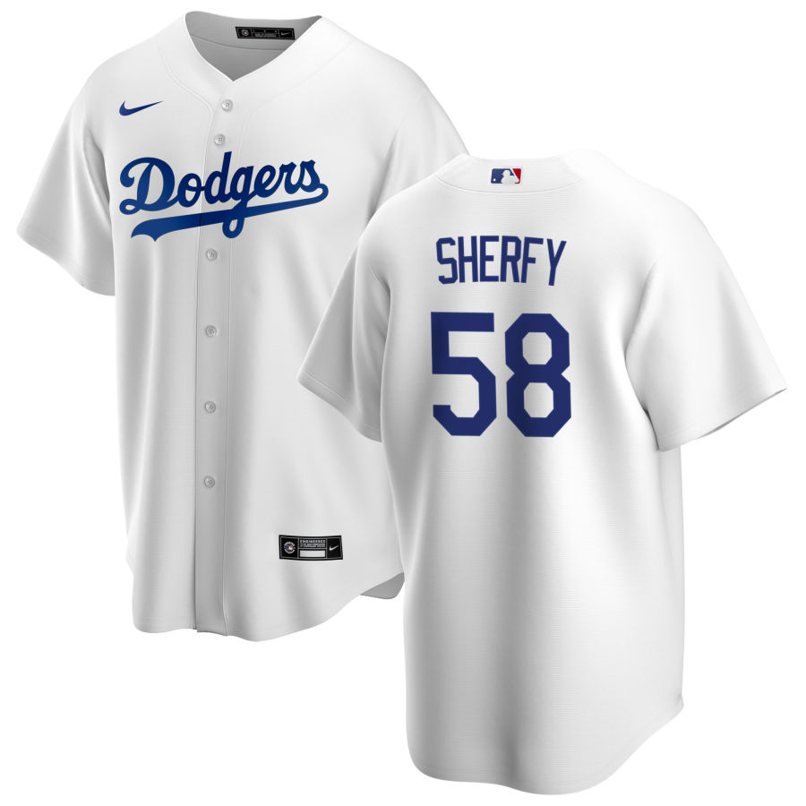 Youth Los Angeles Dodgers #58 Jimmie Sherfy Nike White Home Cool Base Jersey