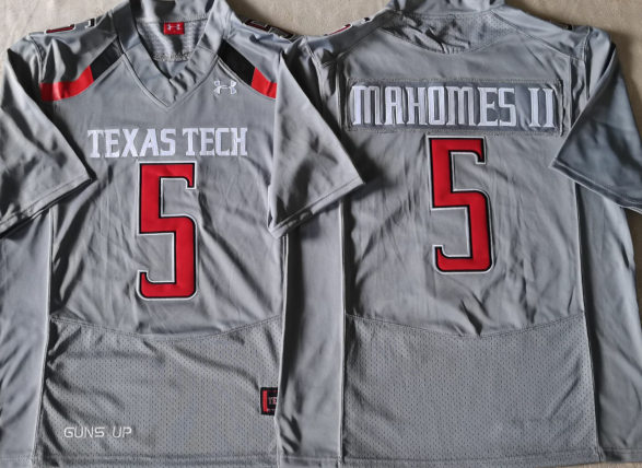 Mens Texas Tech Red Raiders #5 Patrick Mahomes II Under Armour Grey Football Jersey