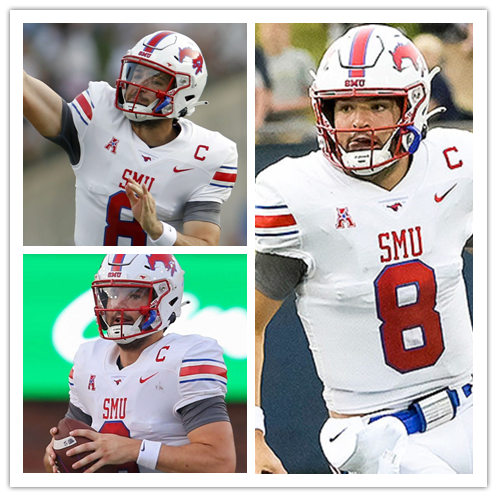 Mens SMU Mustangs #8 Tanner Mordecai Nike White Red College Football Game Jersey