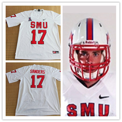 Mens SMU Mustangs #17 Emmanuel Sanders Nike Full White Retro Football Jersey