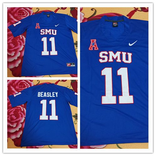 Mens SMU Mustangs #11 Cole Beasley Nike Full Blue Retro Football Jersey