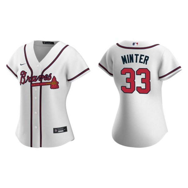 Womens Atlanta Braves #33 A.J. Minter Nike Home White Cool Base Jersey