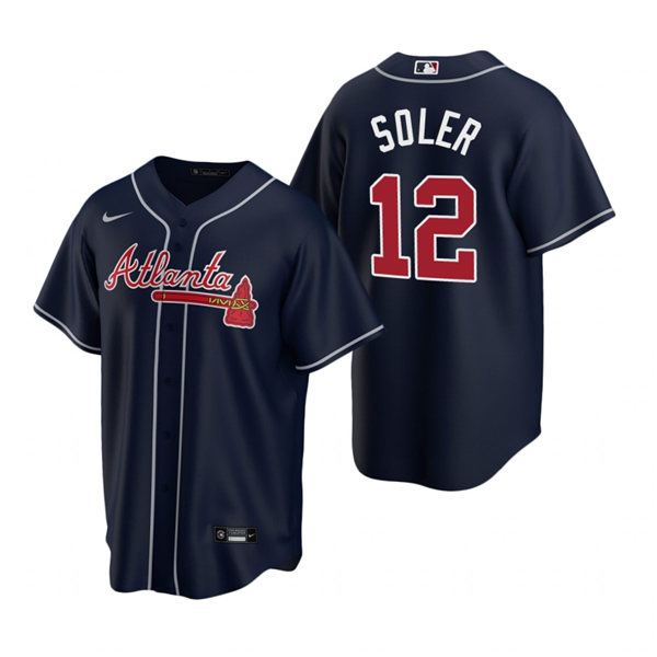 Mens Atlanta Braves #12 Jorge Soler Nike Navy Alternate Cool Base Jersey 