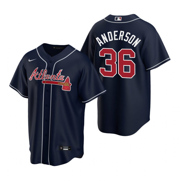 Mens Atlanta Braves #36 Ian Anderson Nike Navy Alternate Cool Base Jersey 