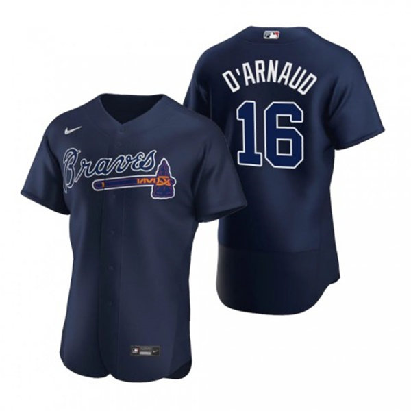 Mens Atlanta Braves #16 Travis d'Arnaud Nike Navy Alternate 2nd FlexBase Jersey 