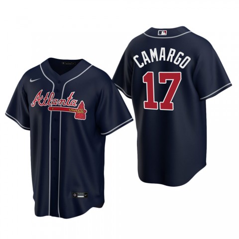 Mens Atlanta Braves #17 Johan Camargo Nike Navy Alternate Cool Base Jersey 