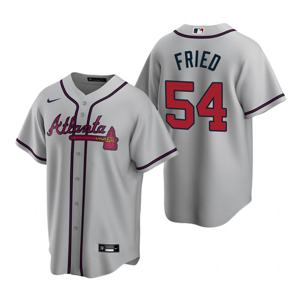 Mens Atlanta Braves #54 Max Fried Nike Grey Away Cool Base Jersey 