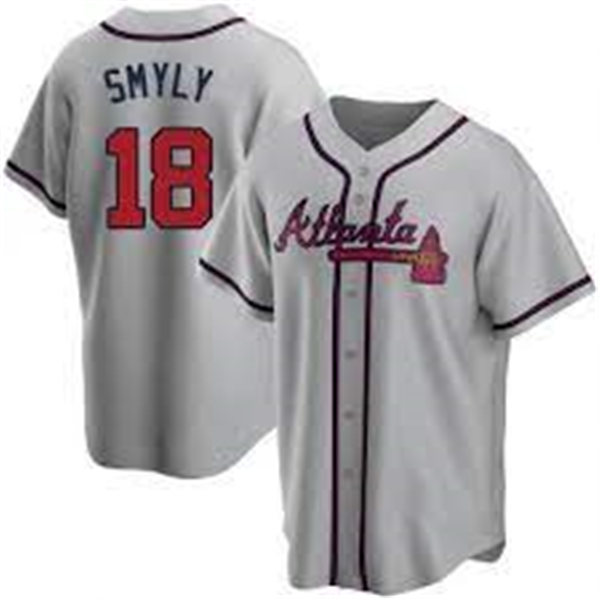 Mens Atlanta Braves #18 Drew Smyly Nike Grey Away Cool Base Jersey 