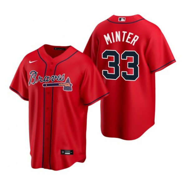 Mens Atlanta Braves #33 A.J. Minter Nike Red Alternate Cool Base Jersey 