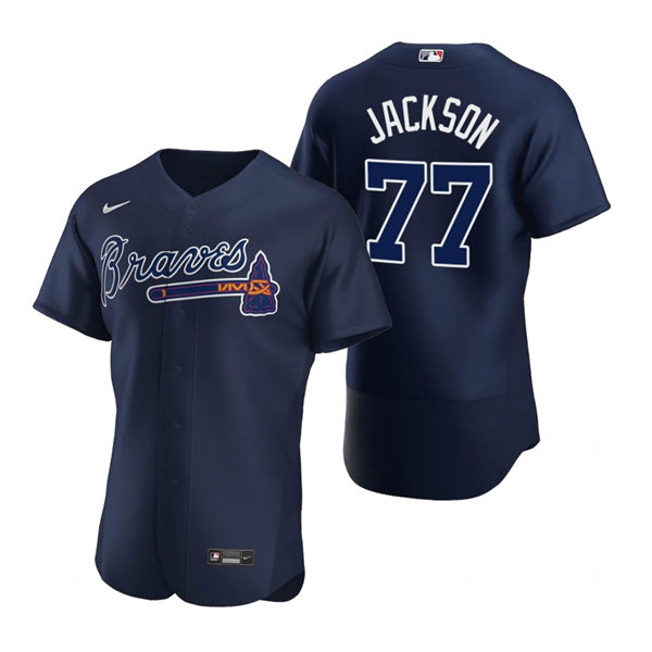 Mens Atlanta Braves #77 Luke Jackson Nike Navy Alternate 2nd FlexBase Jersey 
