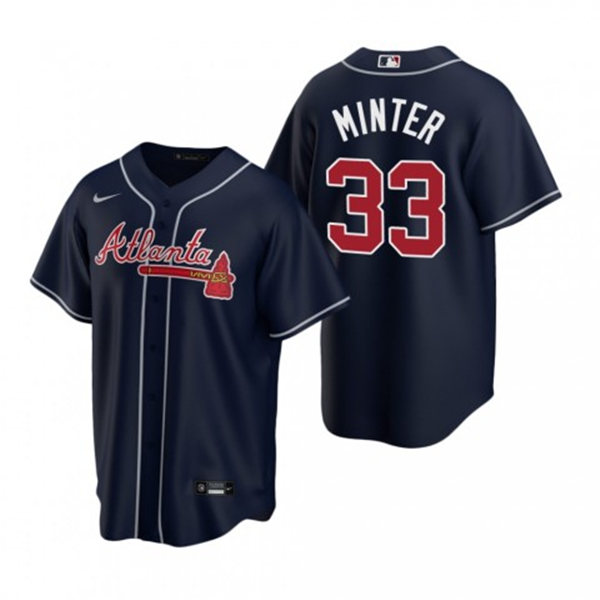 Mens Atlanta Braves #33 A.J. Minter Nike Navy Alternate Cool Base Jersey 