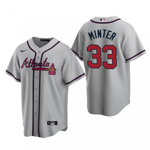Mens Atlanta Braves #33 A.J. Minter Nike Grey Away Cool Base Jersey 