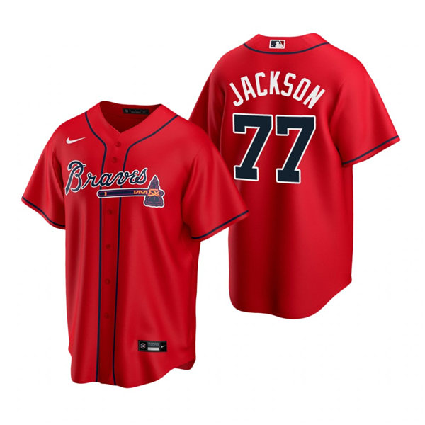 Mens Atlanta Braves #77 Luke Jackson Nike Red Alternate Cool Base Jersey 