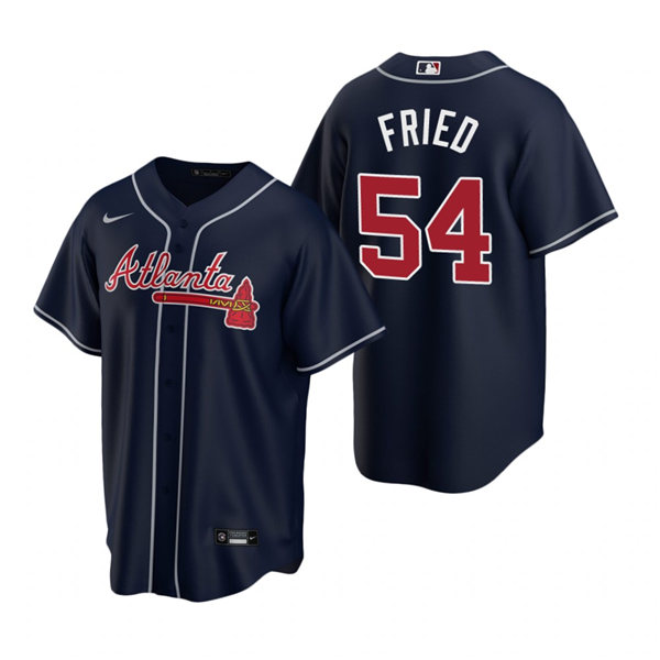 Mens Atlanta Braves #54 Max Fried Nike Navy Alternate Cool Base Jersey 