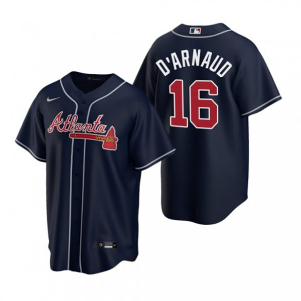 Mens Atlanta Braves #16 Travis d'Arnaud Nike Navy Alternate Cool Base Jersey 