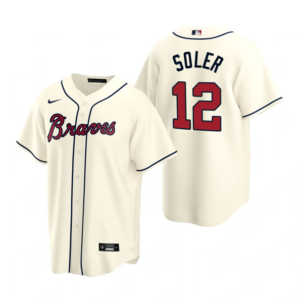 Mens Atlanta Braves #12 Jorge Soler Nike Cream Alternate Cool Base Jersey 