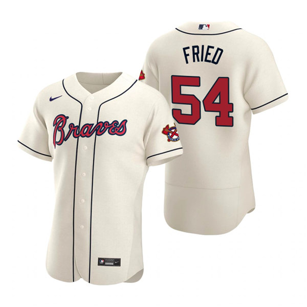 Mens Atlanta Braves #54 Max Fried Nike Cream Alternate Flex Base Jersey 