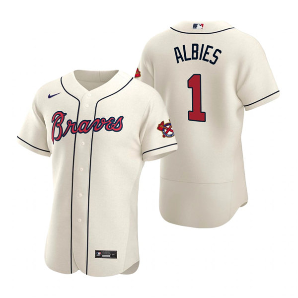 Mens Atlanta Braves #1 Ozzie Albies Nike Cream Alternate FlexBase Jersey 