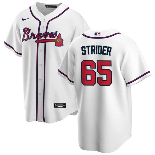 Mens Atlanta Braves #65 Spencer Strider Nike Home White CoolBase Jersey