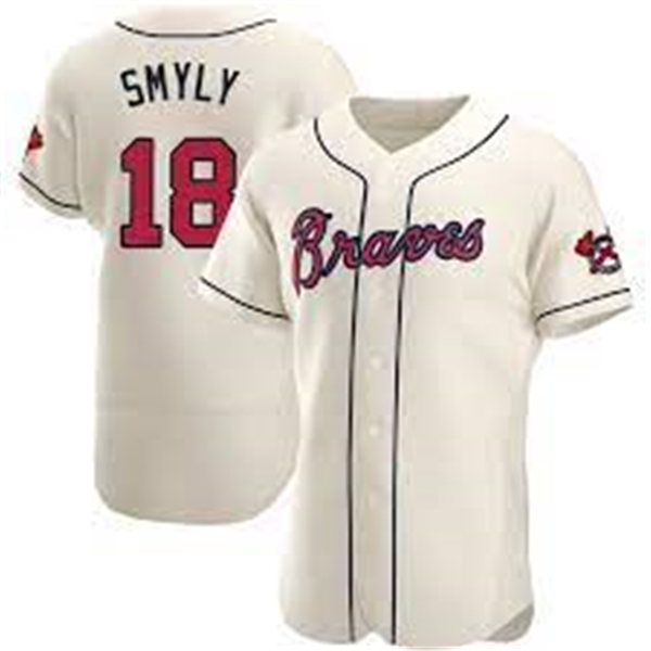 Mens Atlanta Braves #18 Drew Smyly Nike Cream Alternate Flex Base Jersey 