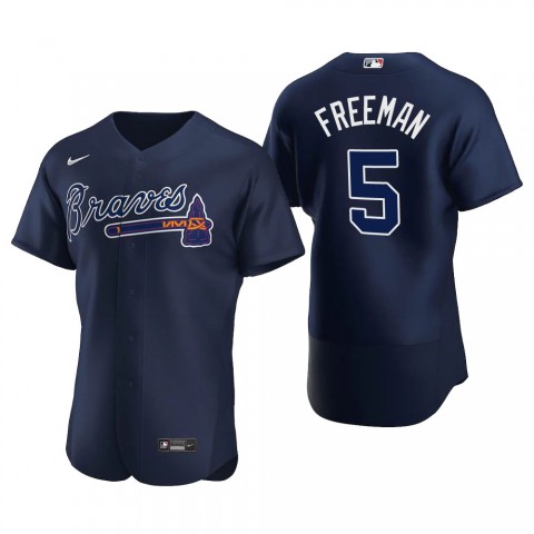 Mens Atlanta Braves #5 Freddie Freeman Nike Navy Alternate 2nd FlexBase Jersey