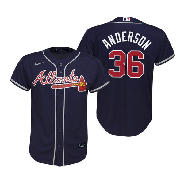 Youth Atlanta Braves #36 Ian Anderson Nike Navy Alternate Cool Base Jersey 