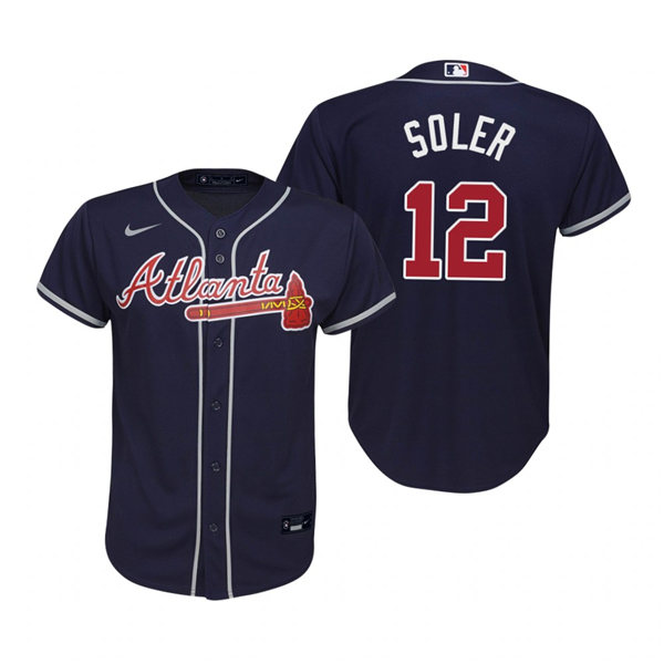 Youth Atlanta Braves #12 Jorge Soler Nike Navy Alternate Cool Base Jersey 