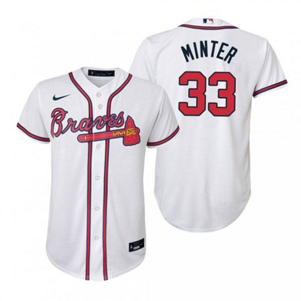 Youth Atlanta Braves #33 A.J. Minter Nike Home White Cool Base Jersey