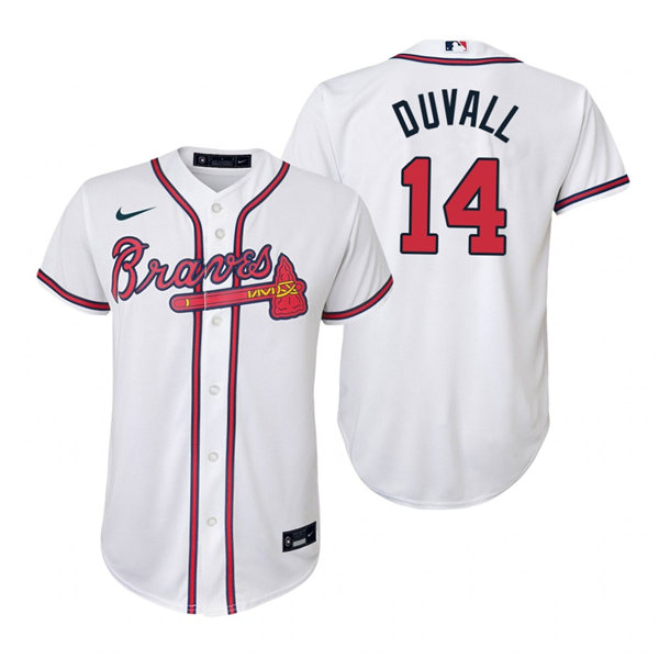 Youth Atlanta Braves #14 Adam Duvall Nike Home White Cool Base Jersey