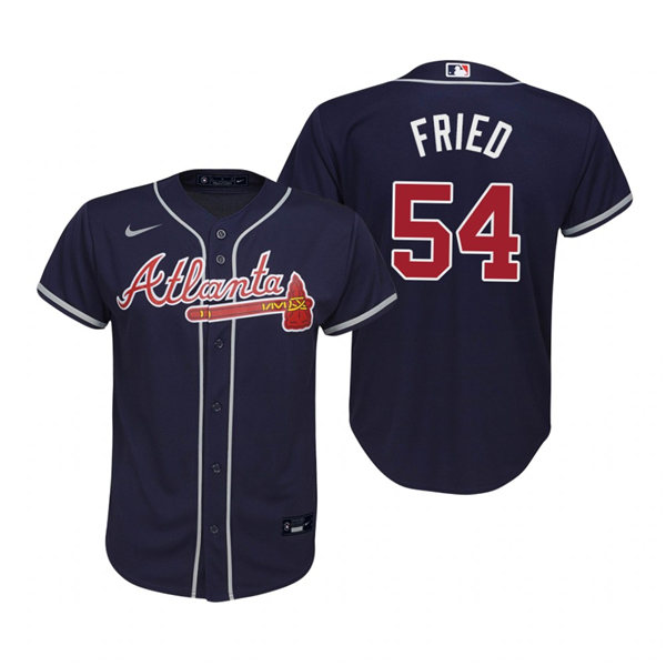 Youth Atlanta Braves #54 Max Fried Nike Navy Alternate Cool Base Jersey 