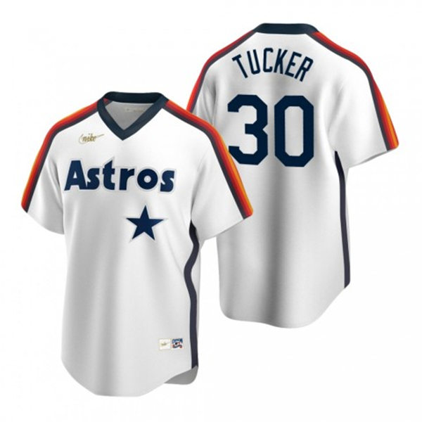Mens Houston Astros #30 Kyle Tucker Nike White Cooperstown Collection V-Neck Jersey