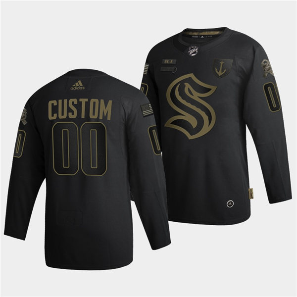 Mens Seattle Kraken Custom Adidas 2021-22 Black Military Appreciation Night Jersey