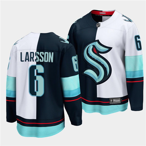 Mens Seattle Kraken #6 Adam Larsson Adidas 2021-22 Navy White Split Edition Jersey 