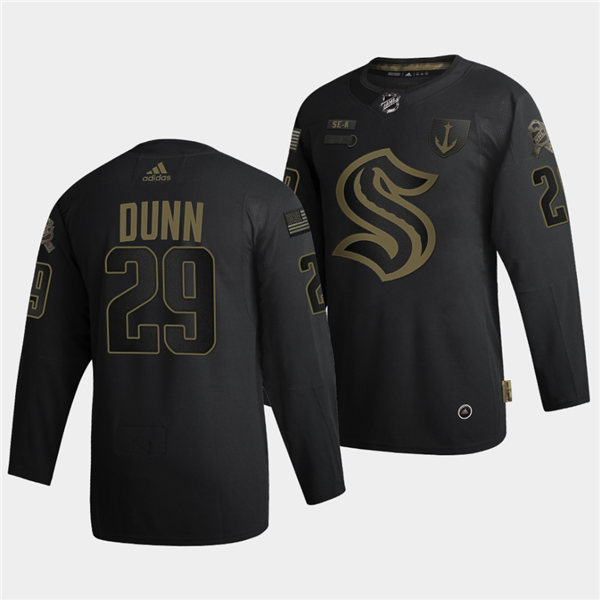 Mens Seattle Kraken #29 Vince Dunn Adidas 2021-22 Black Military Appreciation Night Jersey