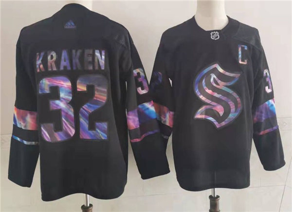 Mens NHL 32ND CLUB Seattle Kraken Adidas 2021-22 Black Iridescent Holographic Jersey