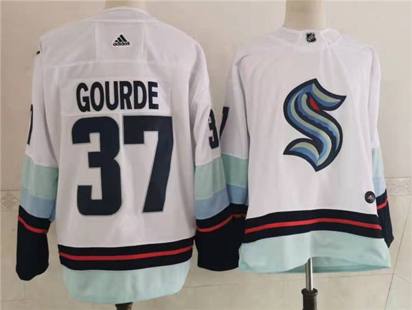 Mens Seattle Kraken #37 Yanni Gourde Adidas Away White Jersey