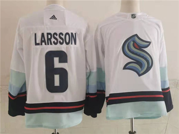 Mens Seattle Kraken #6 Adam Larsson Adidas Away White Jersey
