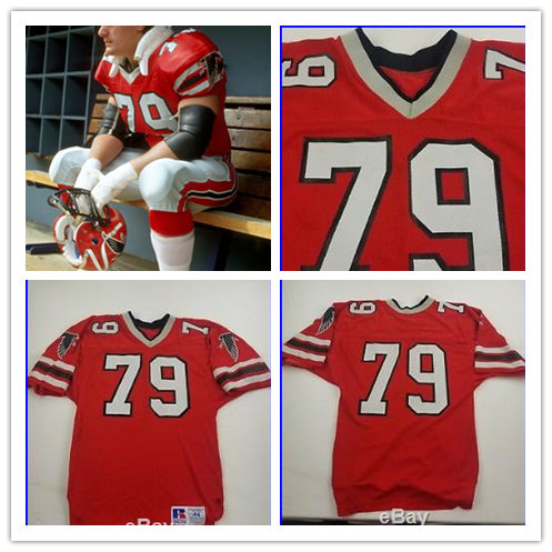 Mens Atlanta Falcons #79 Bill Fralic 1987 Red Without Name Limited Mitchell&Ness Throwback Jersey