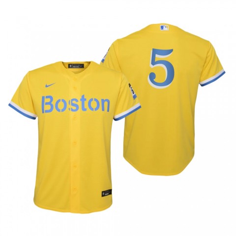 Youth Boston Red Sox #5 Enrique Hernandez Nike Yellow 2021 City Connect Jersey