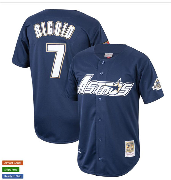 Mens Houston Astros #7 Craig Biggio Mitchell&Ness 1994 Navy Cooperstown Collection Jersey