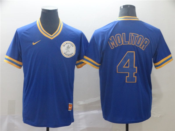 Mens Milwaukee Brewers Retired Player #4 Paul Molitor Nike Royal Cooperstown Collection Jersey