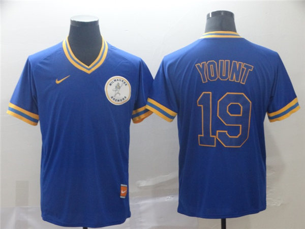 Mens Milwaukee Brewers Retired Player #19 Robin Yount Nike Royal Cooperstown Collection Jersey