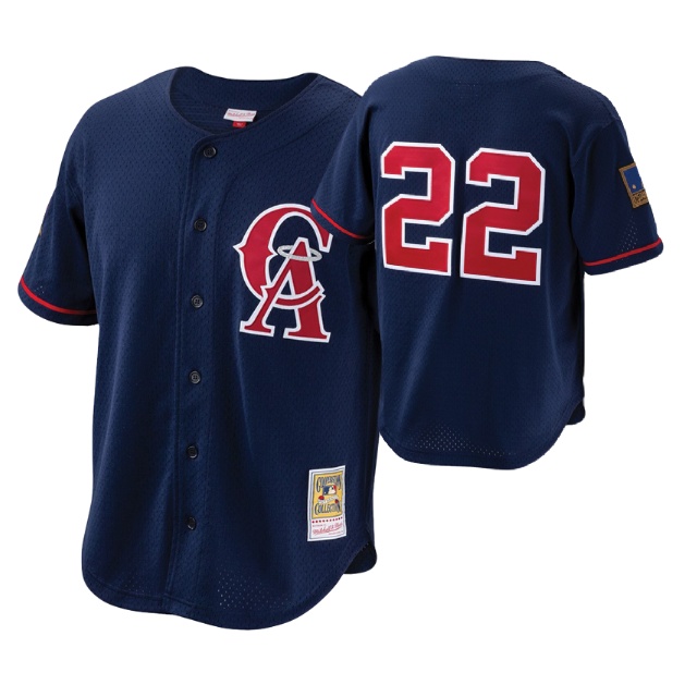 Mens California Angels #22 Bo Jackson Navy Cooperstown Collection Mesh Batting Practice Jersey 